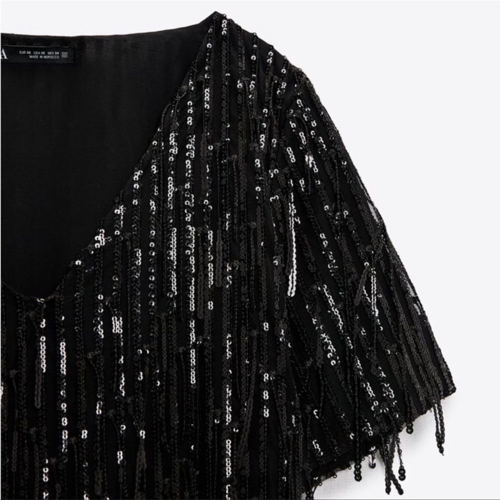 Zara Black Sequin Fringed Mini Dress
Short Sleeve Dress - Picture 5 of 11